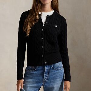 Ralph Lauren Cable-Knit Cotton Crewneck Cardigan